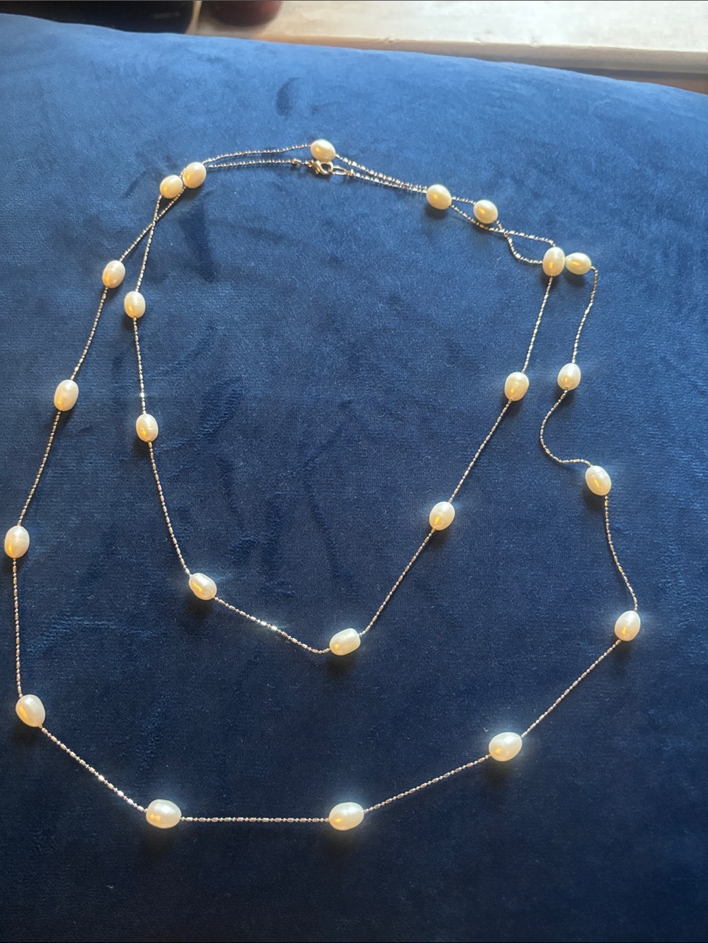 Delicate Fresh water Pearl Station in silver Necklace - White Pearls